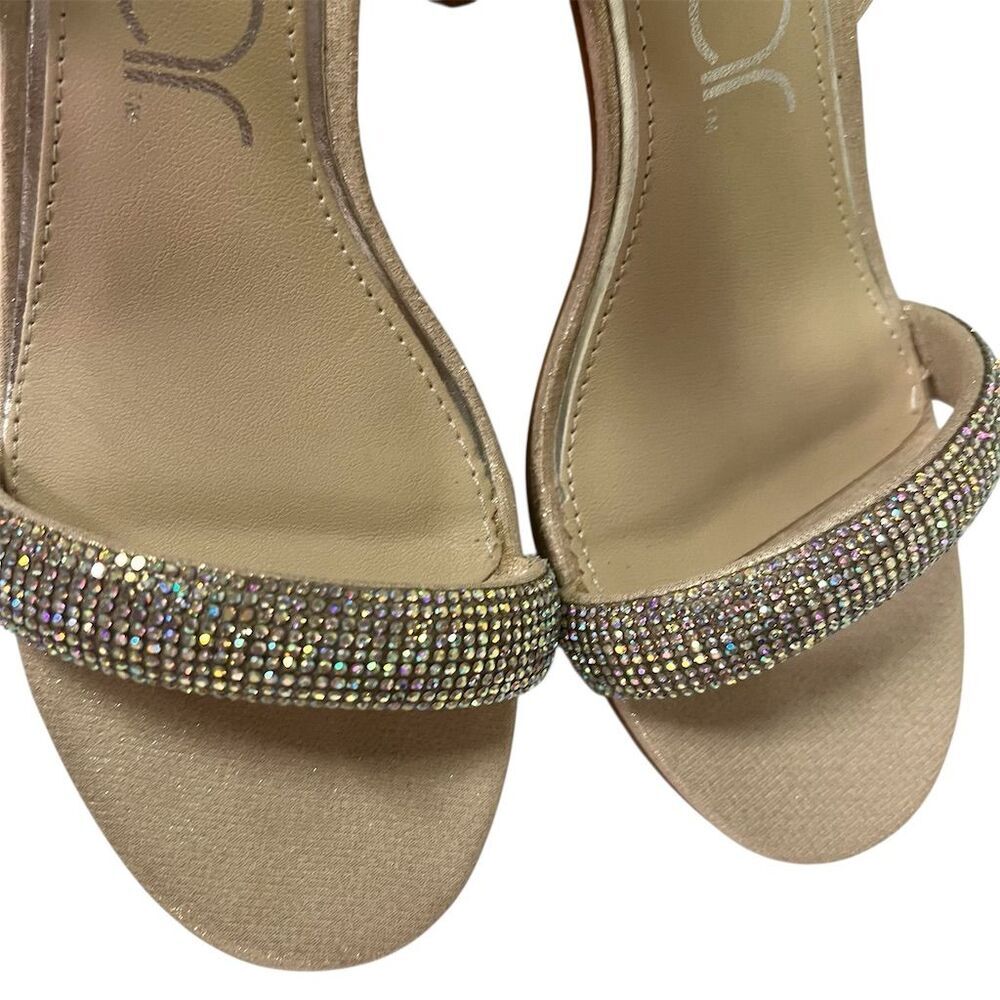 Sugar Women's Multi Colored Rhinestones Shimmering Beige Block Heel Sandals 8 - Picture 3 of 8